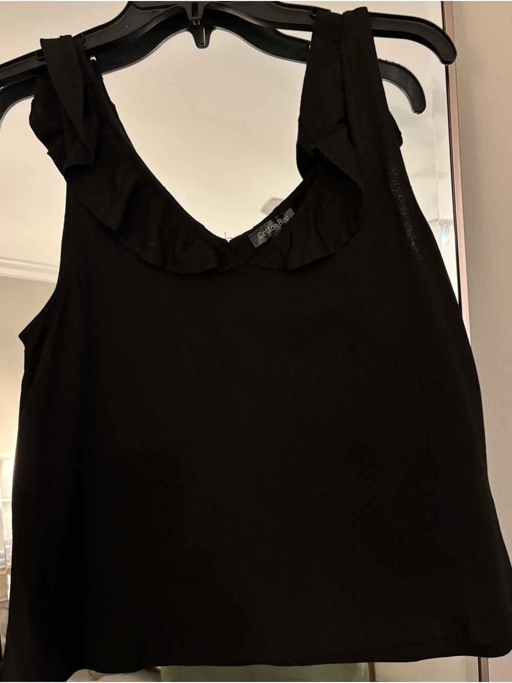 Cotton Blue Black Ruffle-Trim Tank Top